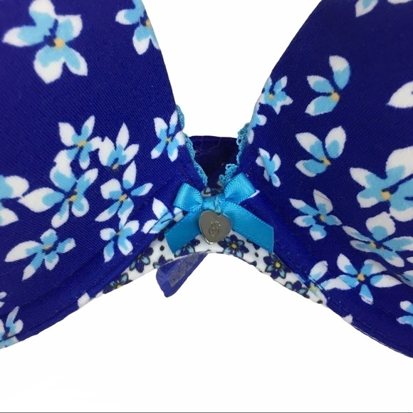 VICTORIA’S SECRET Bra Body By Victoria Push-Up Floral Flowers Blue White 36C - Picture 3 of 10